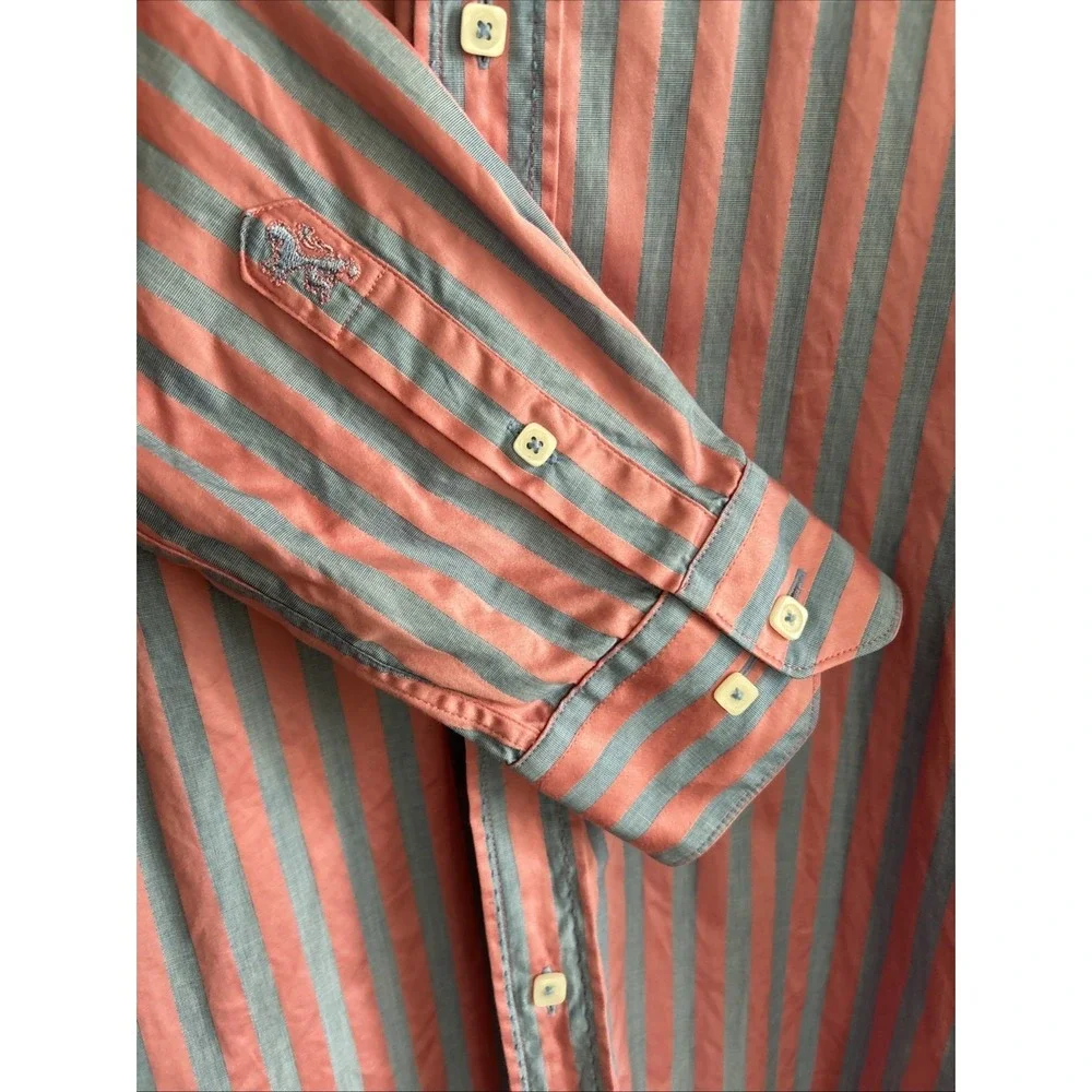 Bugatchi Long Sleeve Button Up Shirt Flip Cuff  Stripe Men's Large Shaped Fit‎